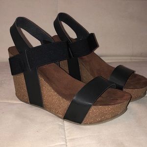 MIA Black Wedge Sandals Size 7.5